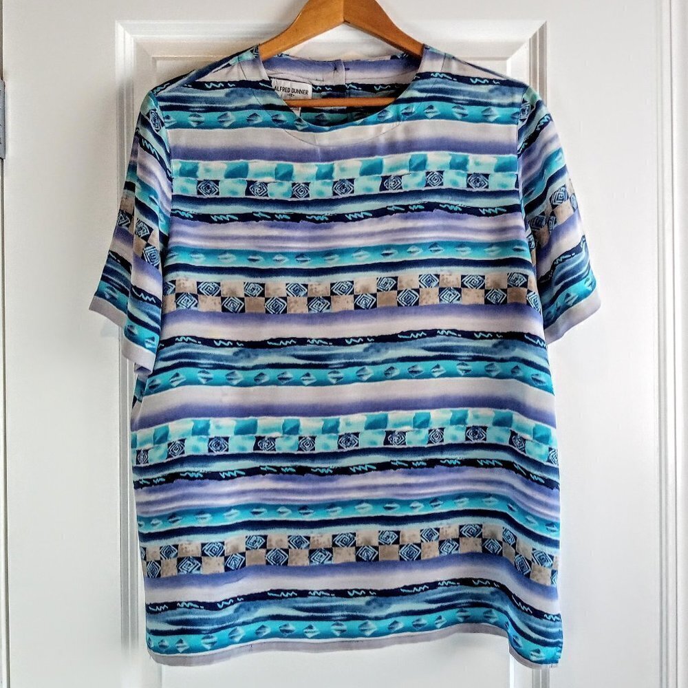 Alfred Dunner Blue Silk Short Sleeve Top